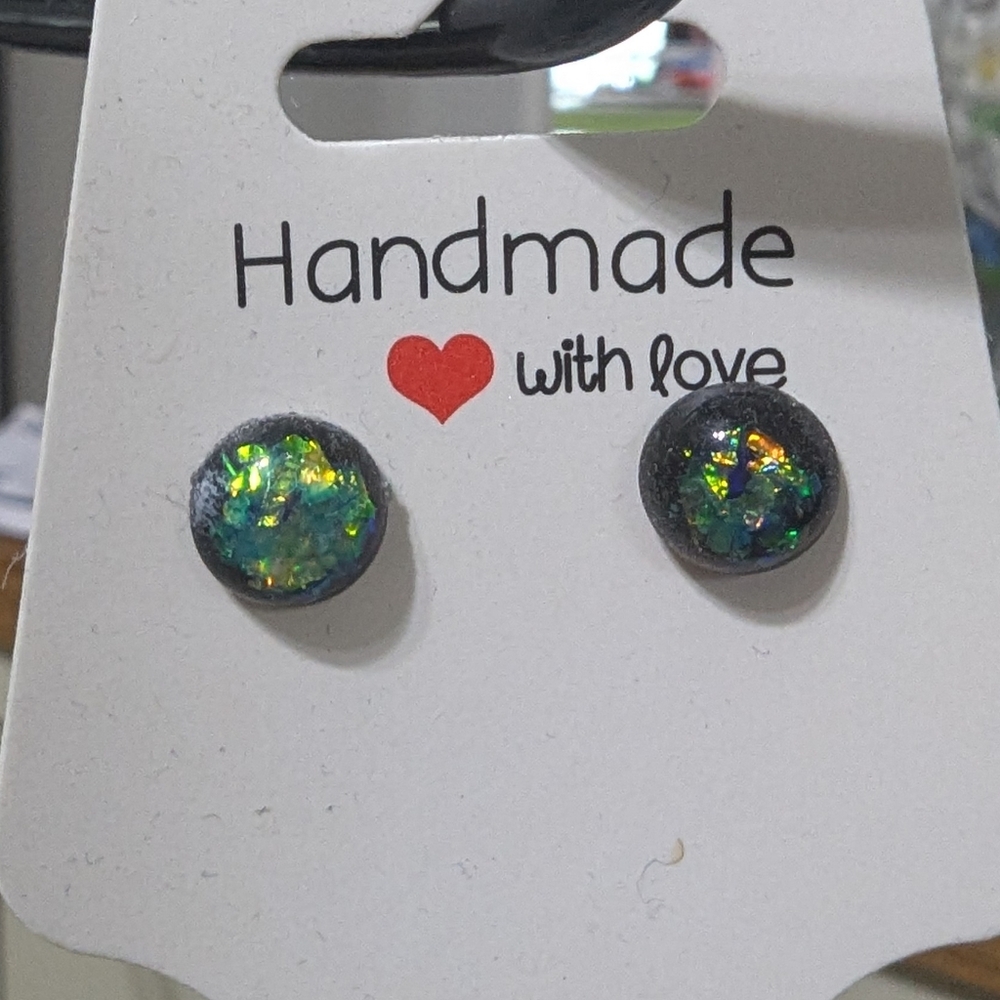 Handmade Iridescent Green Stud Earrings